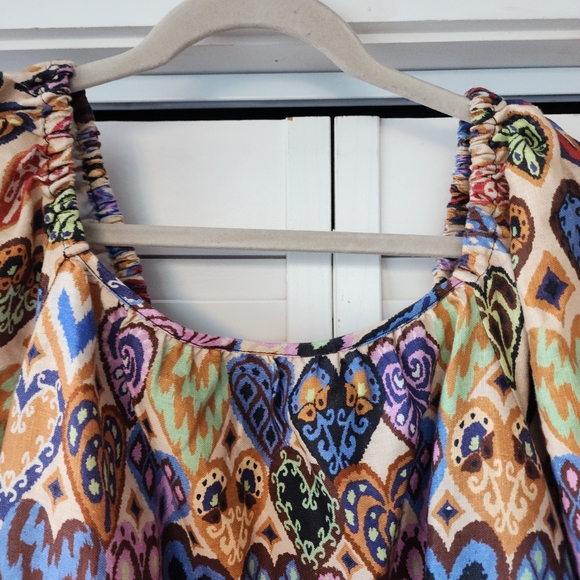 Cream Hearts Ikat Square Neckline Mini Dress, by Farm Rio - Picture 8 of 14